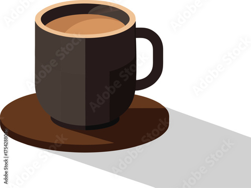 Dark matte ceramic coffee mug with frothy creamy beverage eps vector illustration