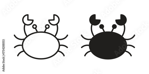 Crab icon set in flat and line style vectors