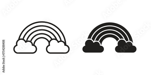 Cloud rainbow icon set in flat and line style vectors