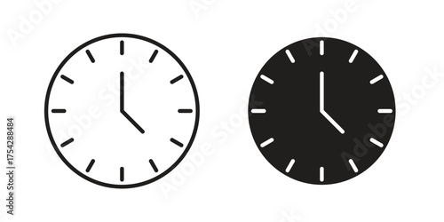 Clock face icon set in flat and line style vectors