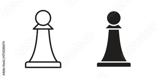 Chess pawn icon set in flat and line style vectors