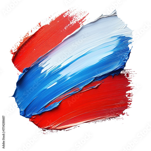 Swirling Colors of Red Blue and White Paint on Canvas, on the transparent background. Transparent PNG