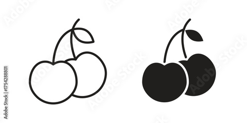 Cherry icon set in flat and line style vectors