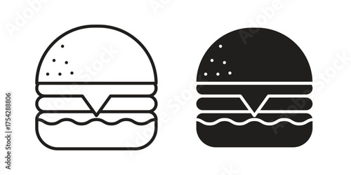 Cheese burger icon set in flat and line style vectors