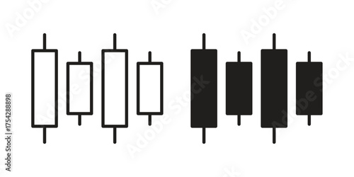 Chart candlestick icon set in flat and line style vectors