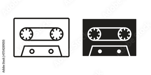 Cassette tape icon set in flat and line style vectors