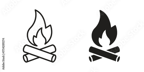 Campfire icon set in flat and line style vectors