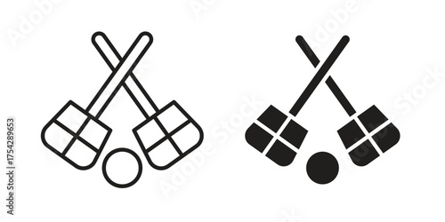 Broom-ball icon set in flat and line style vectors