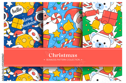 Merry Christmas Seamless Pattern Illustration with Holiday Decoration Elements and Festive Ornaments