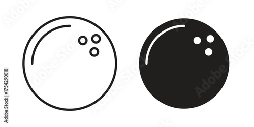 Bowling ball icon set in flat and line style vectors