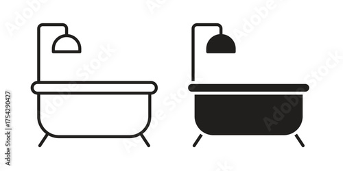 Bath icon set in flat and line style vectors