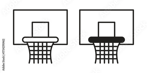 Basketball hoop icon set in flat and line style vectors