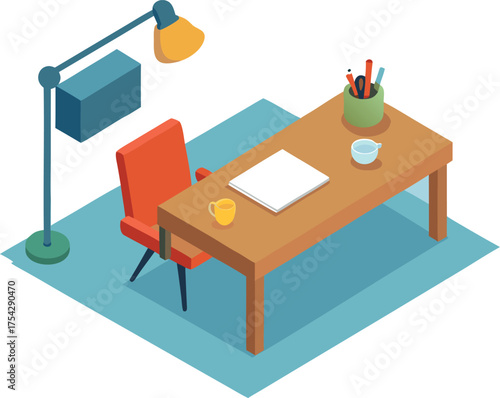 Isometric cozy workspace illustration vector scalable eps for professional design projects