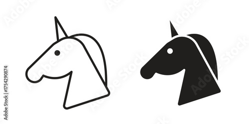 Alicorn icon set in flat and line style vectors