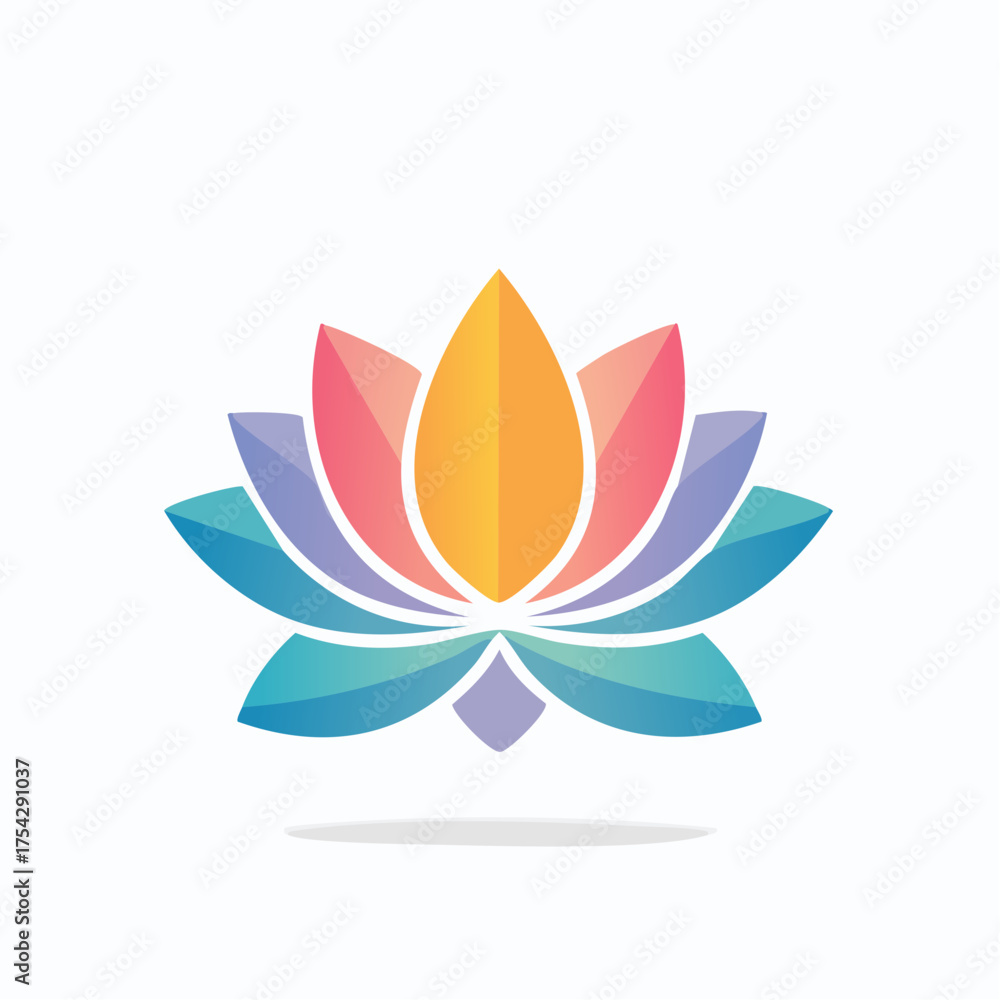 Obraz premium Stylized Lotus Flower with Colorful Petals and Shadow.