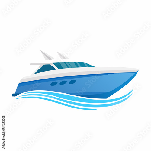 Modern White Yacht with Blue and Pink Accents.