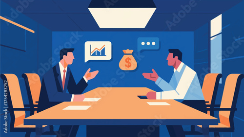 Illustration Of A Financial Officer Is Chatting With A Business Partner About Investment Strategies Vector Design Template