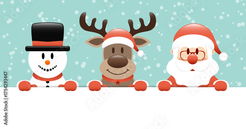 Schneemann Rentier Und Weihnachtsmann Horizontales Banner Schnee Türkis