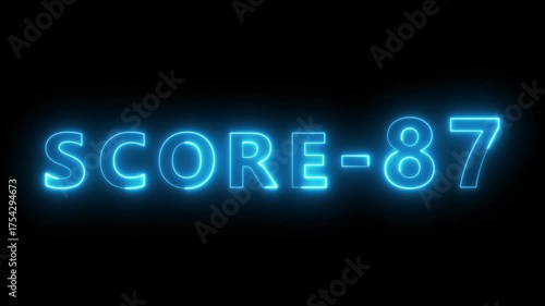 Neon level score -87 animation. Gaming level up sign animation. Neon next level.