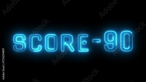 Neon level score -90 animation. Gaming level up sign animation. Neon next level.
