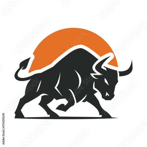 Dynamic Bull Logo With Orange Sun