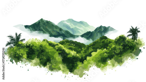 El Yunque National Forest. El Yunque National Forest hand drawn watercolor illustration