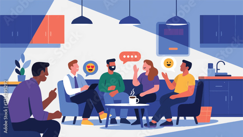 Illustration Of A Group Of Employees Are Chatting About Their Weekend Plans In A Relaxed Group Chat Vector Design Template