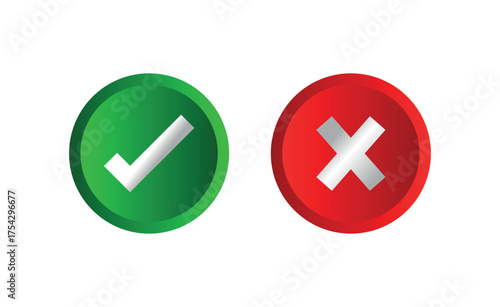 Free Download Yes and No Icon Set, Green Checkmark and Red Cross Circular Buttons, Glossy Vector UI Symbols for Web and Mobile - GFXLoad
