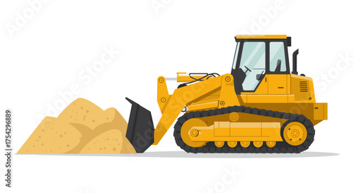 Yellow Bulldozer Excavating Sand Construction Equipment in Action, Engineering, and Earthmoving