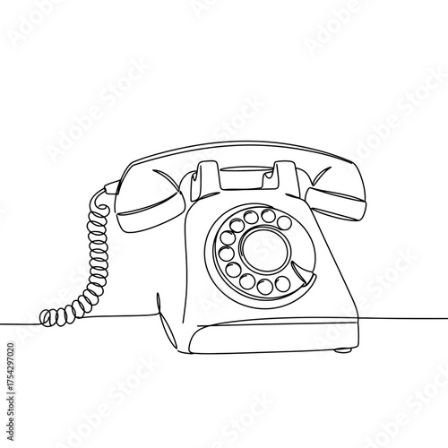 Vintage landline phone in minimalist continuous line style vector. Symbol of communication and connection with family and friends
