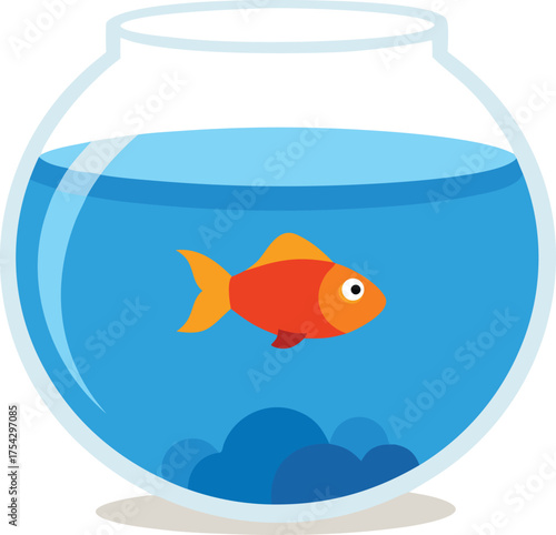 Scalable vector illustration of a goldfish in a round glass fishbowl iconic design