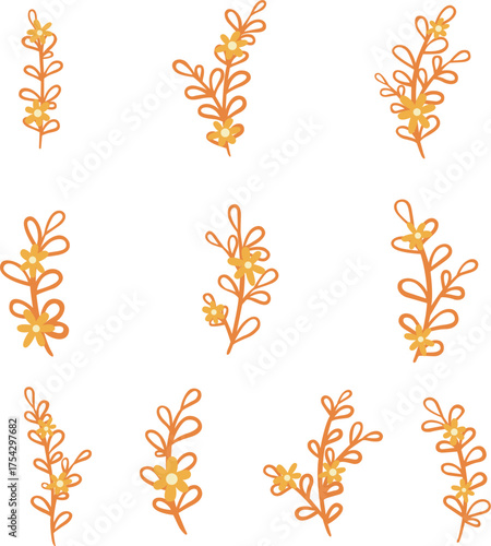 Abstract brunch of leaves and flower flat design illustration for decoration on Autumn seasonal and romance concept.