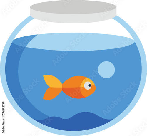 Cute goldfish swimming in a clear spherical fishbowl vector illustration