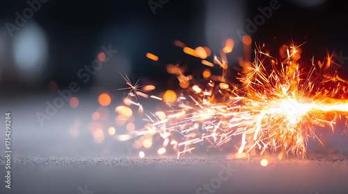 A close-up of a spark igniting on a surface, showcasing vibrant colors and dynamic light patterns, perfect for innovation concepts.