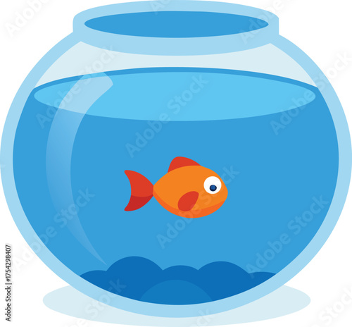 Scalable vector illustration of a goldfish swimming in a rounded fishbowl