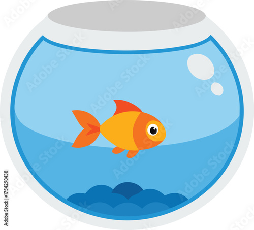 Adorable goldfish swimming in a scalable vector graphics fishbowl illustration