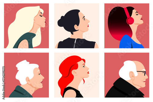 Collection of profile person drawings for marketing illustration, avatar member
