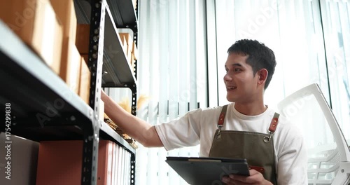 An online store owner preparing product packages for delivery, representing the growing e-commerce trend, small business management, and efficiency in online retail logistics.