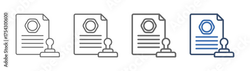 
outline icon sheet trademark with document and stamp design