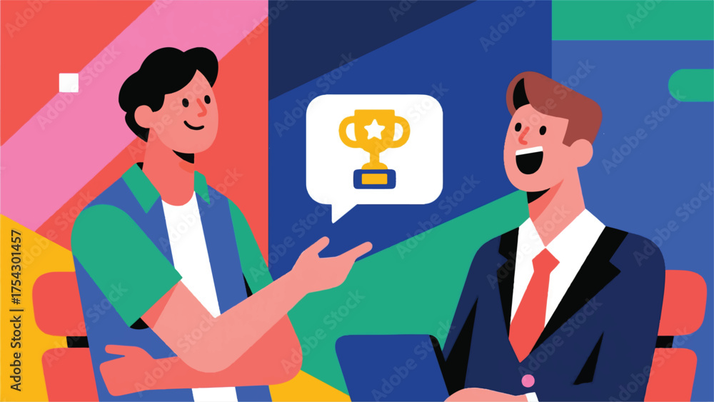 Fototapeta premium Illustration Of A Person Is Sending A Compliment To A Colleague For Their Hard Work Vector Design Template