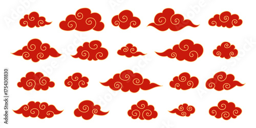 Set of Asian clouds. Traditional Chinese and Japanese clouds. Decorative and ornamental design of clouds for decor. Vector illustration.