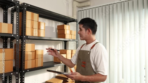 An online store owner preparing product packages for delivery, representing the growing e-commerce trend, small business management, and efficiency in online retail logistics.