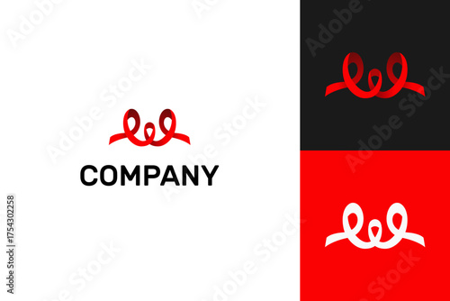 Abstract Ribbon Letter W Logo Design on White, Black, and Red Backgrounds
