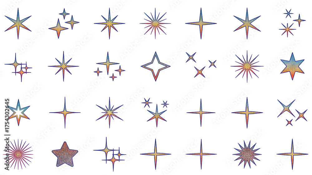 Obraz premium Sparkle Star Icon Set - Vector Stock Illustration. Different forms of stars, constellations, galaxies stock illustration