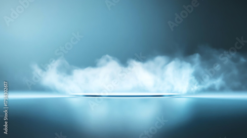 A futuristic scene featuring a glowing circular platform emitting mist, suggesting advanced technology and innovation.