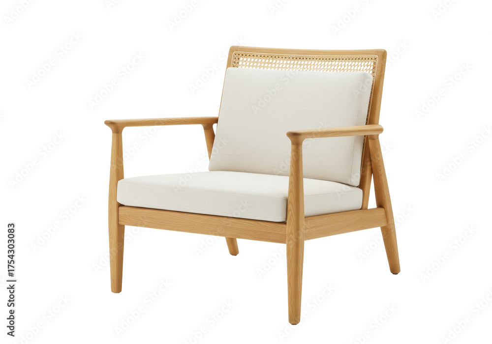 Fototapeta premium Isolated modern armchair with wooden frame and cushions for living room furniture design