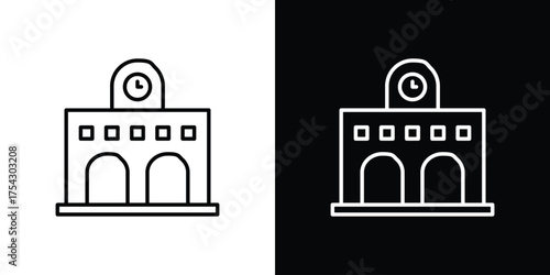 Train station building icon vector illustration. editable stroke icon.