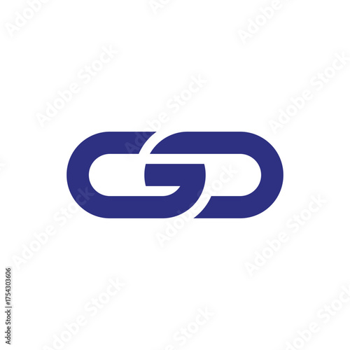 The image shows a flat monogram logo design of an initial letters GO in blue color that looks like a linked chains