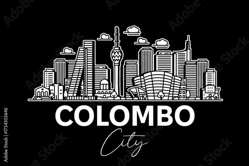 Colombo, Sri Lanka architecture line skyline illustration with shadows. Linear vector cityscape with famous landmarks, city sights, design icons.