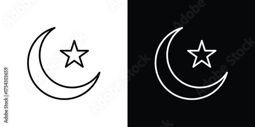 Star and crescent icon vector illustration. editable stroke icon.